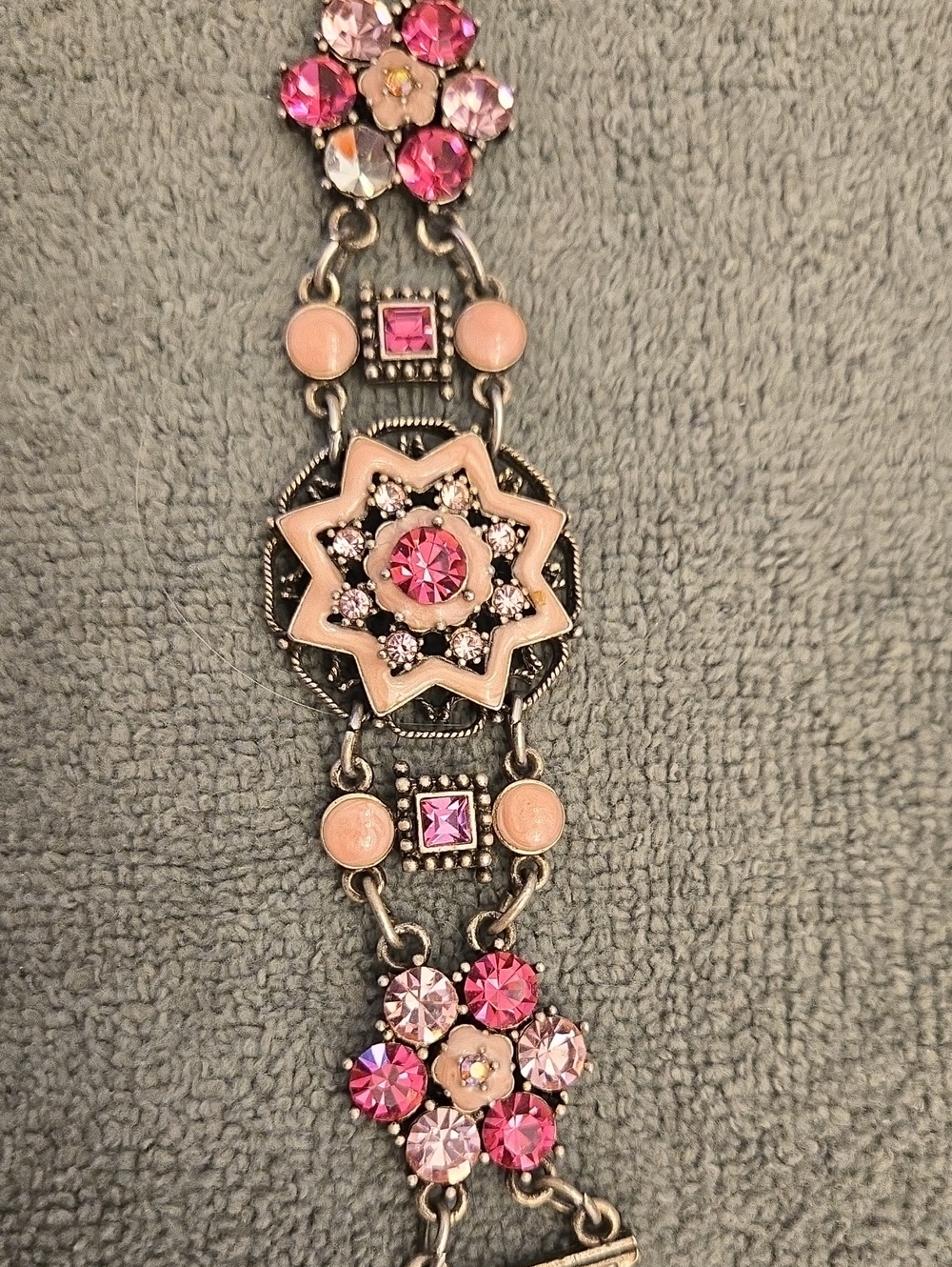 925 Siver Pink Crystal Floral Statement Bracelet - Elegant Women Jewelry